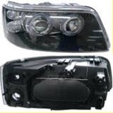  Фары передние Л+П (КОМПЛЕКТ) ТЮНИНГ линзованные со светящимся ободком(ангельские глазки) с регулировочным мотором (DEPO) внутри черные для  VW TRANSPORTER T5 (03-09)