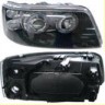  Фары передние Л+П (КОМПЛЕКТ) ТЮНИНГ линзованные со светящимся ободком(ангельские глазки) с регулировочным мотором (DEPO) внутри черные для  VW TRANSPORTER T5 (03-09)