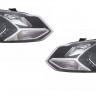  Фары передние Л+П (КОМПЛЕКТ) ТЮНИНГ (DEVIL EYES) линзованные со светящимся ободком EAGLE EYES внутри черные для  VW POLO (10-)