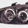  Фары передние Л+П (КОМПЛЕКТ) ТЮНИНГ линзованные со светящимся ободком(ангельские глазки) (SONAR) внутри черные для  MAZDA MX3 / MX6 (92-97)