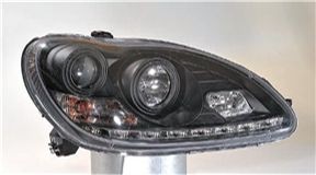  Фары передние Л+П (КОМПЛЕКТ) ТЮНИНГ линзованные (DEVIL EYES) с 2мя светящимися ободками (SONAR) внутри черные для  MERCEDES S-класс W220 (98-05)