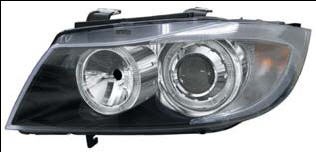  Фары передние Л+П (КОМПЛЕКТ) ТЮНИНГ линзованные со светящимся ободком(ангельские глазки) внутри черные для  BMW 3xx E90/E91 (04-)