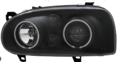  Фары передние Л+П (КОМПЛЕКТ) ТЮНИНГ со светящимся ободком линзованные EAGLE EYES внутри черные для  VW GOLF III (91-97)