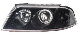  Фары передние Л+П (КОМПЛЕКТ) ТЮНИНГ линзованные со светящимся ободком(ангельские глазки) внутри черные для  VW PASSAT B5+ (00-05)