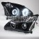  Фары передние Л+П (КОМПЛЕКТ) ТЮНИНГ линзованные (4 линзы), со светящимся ободком, светодиодные ДХО, под ксенон EAGLE EYES внутри черные для LEXUS RX 300 (02/03-12/08)