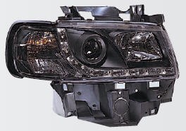  Фары передние Л+П (КОМПЛЕКТ) ТЮНИНГ линзованные (DEVIL EYES) РЕШЕТК литые с указателем поворота (SONAR) внутри черные для  VW TRANSPORTER T4 (90-)
