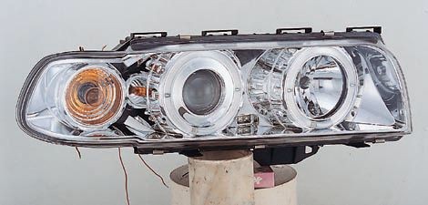  Фары передние Л+П (КОМПЛЕКТ) ТЮНИНГ линзованные с 2мя светящимися ободками , литые с указателем поворота (SONAR) внутри хромированные для  BMW 7xx E38 (94-02)