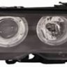  Фары передние Л+П (КОМПЛЕКТ) ТЮНИНГ (КСЕНОН) со светящимся ободком, с диодной подсветкой указатель поворота , регулировочный мотор внутри черные для  BMW 3xx E46 КУПЕ (98-06)