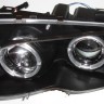  Фары передние Л+П (КОМПЛЕКТ) ТЮНИНГ линзованные с 2мя светящимися ободками (SONAR) внутри черные для  BMW 3xx E46 СЕДАН/УНИВЕРСАЛ (98-03)