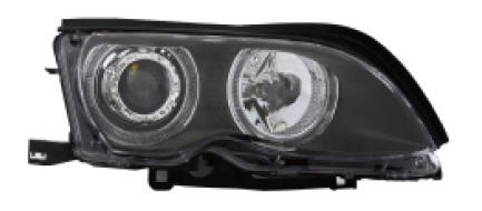  Фары передние Л+П (КОМПЛЕКТ) ТЮНИНГ линзованные с 2мя светящимися ободками с регулировочным мотором EAGLE EYES внутри черные для  BMW 3xx E46 СЕДАН/УНИВЕРСАЛ (98-03)